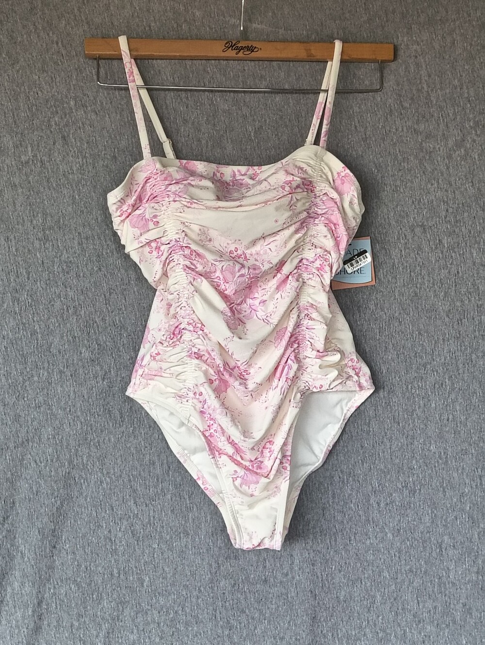 Shade & Shore Floral Tunneled Straight‑Neck One‑Piece – Pink – XL – NWT